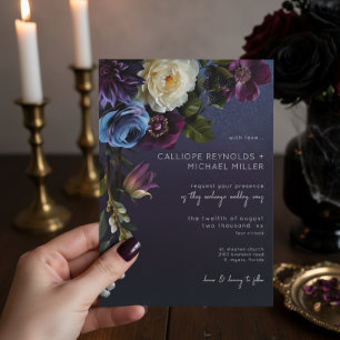 Convite Lavanda Azul Escuro Casamento Moderno Floral Moder