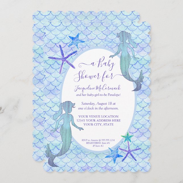 Convite Lavanda Azul Sereia Água Chá Bebê (Frente/Verso)