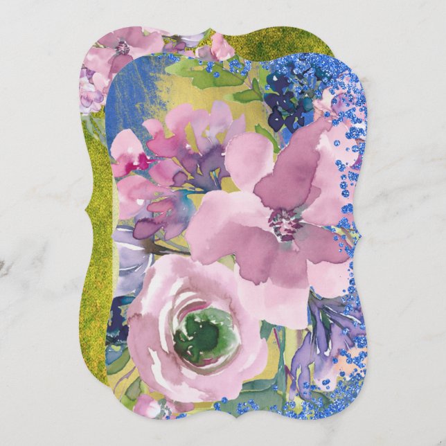 Convite Lavanda Blues Watercolor Floral Salvar a Data (Frente/Verso)