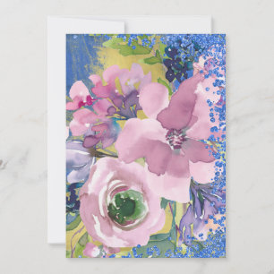 Convite Lavanda Blues Watercolor Floral Salvar a Data