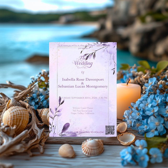 Convite Lavanda boêmica minimalista e casamento prateado (Criador carregado)