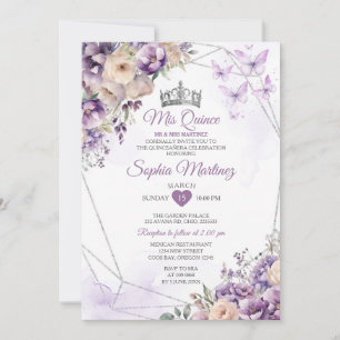Convite Lavanda Borboleta Floral Puro Mis Quince