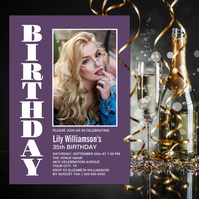 Convite Lavanda Branca de Foto Moderna qualquer Idade (Criador carregado)