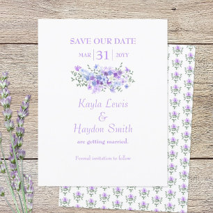 Convite Lavanda, Buquê Azul Claro Casamento Salve a Data