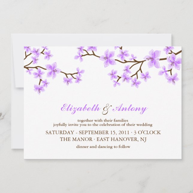 Convite Lavanda Cherry Blossoms Wedding (Frente)