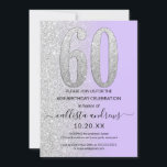 Convite Lavanda Chic Silver Glitter Ombre 60º aniversário<br><div class="desc">Este convite de aniversário 60º e feminino é perfeito para qualquer dia especial de mulher. Ele apresenta um brilho prateado cintilante impresso em falso grande, "60", em cima de um simples roxo de lavanda pastel e falso brilho prateado lateralmente, fundo ombre gradiente. É simples, único, moderno, bonito e elegante! ***NOTA...</div>