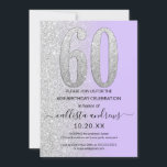 Convite Lavanda Chic Silver Glitter Ombre 60º aniversário<br><div class="desc">Este convite de aniversário 60º e feminino é perfeito para qualquer dia especial de mulher. Ele apresenta um brilho prateado cintilante impresso em falso grande, "60", em cima de um simples roxo de lavanda pastel e falso brilho prateado lateralmente, fundo ombre gradiente. É simples, único, moderno, bonito e elegante! ***NOTA...</div>