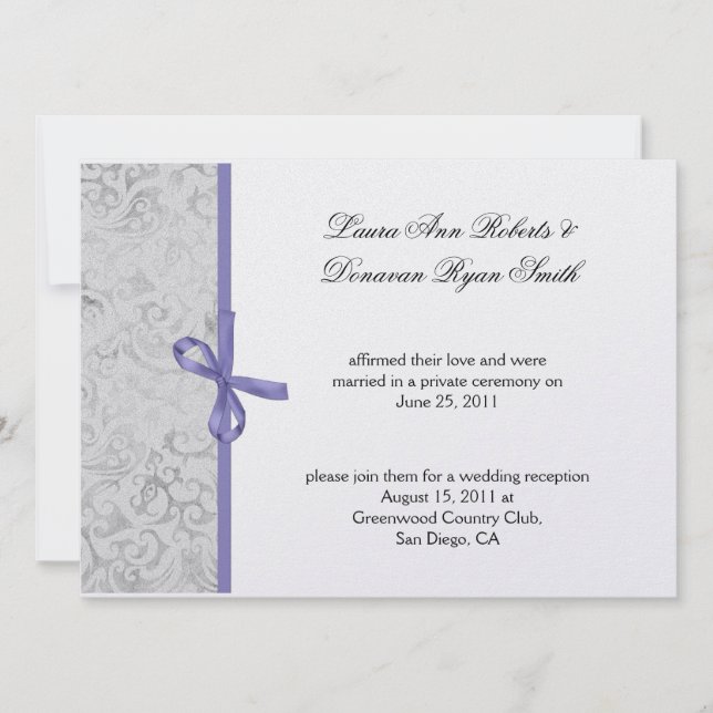 Convite Lavanda Cinza Branco Damasco Pós Casamento (Frente)