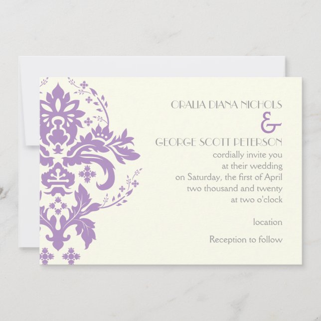 Convite Lavanda, cinza, casamento de marfim (Frente)