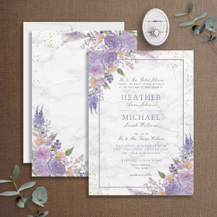Convite Lavanda Clássica Casamento Floral Dourado Lilac M