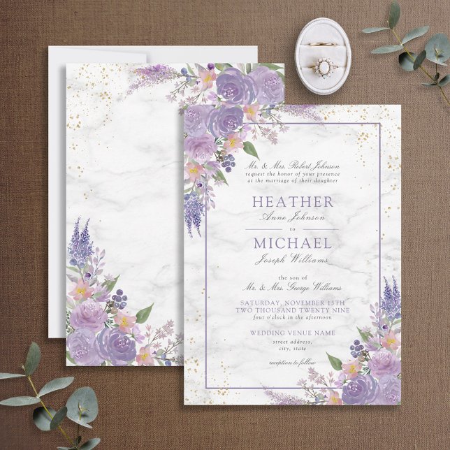 Convite Lavanda Clássica Casamento Floral Dourado Lilac Ma (Criador carregado)