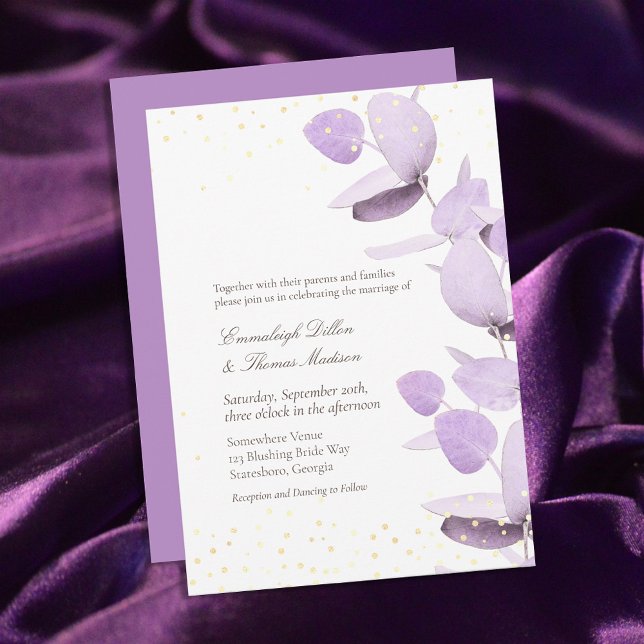 Convite Lavanda Clássica Eucalyptus Glitter Wedding Invita (Criador carregado)