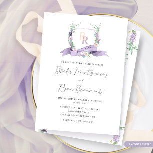 Convite Lavanda Clássica, Roxo, Casamento Monograma Pastel