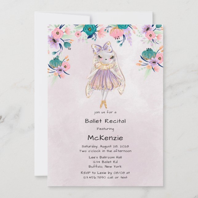 Convite Lavanda Coelho Coelho Ballerina Balé Considerando (Frente)