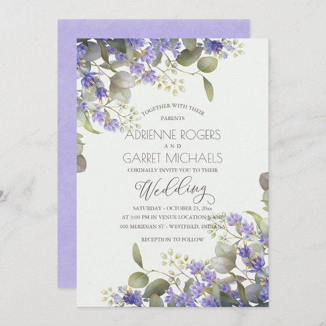 Convite Lavanda Com Casamento Eucalyptus Greenery (Criador carregado)