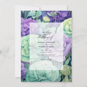 Convite Lavanda com Casamento Floral Verde de Primavera