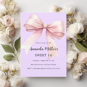 Convite Lavanda cor-de-rosa elegante Sweet 16