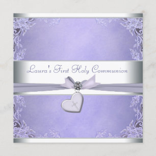 Convite Lavanda Cruz Meninas Roxo Primeira Comunhão