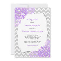 Lavanda Dahlia Chá de fraldas convida / cinza roxa