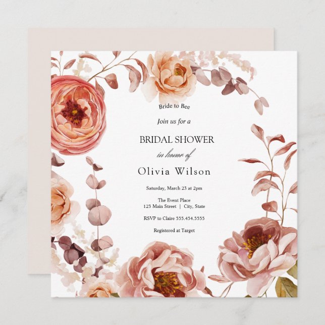 Convite Lavanda de abelha Chá de panela de flor selvagem (Frente/Verso)