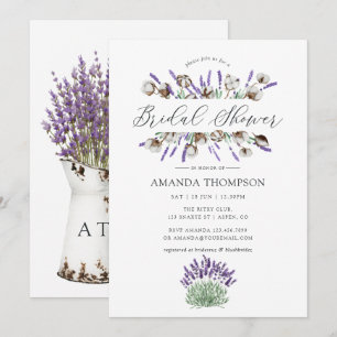 Convite Lavanda de Algodão de Aquarela Chá de panela
