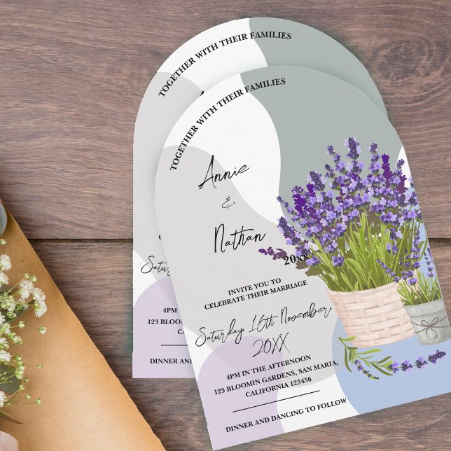Convite Lavanda de Aquarela Bonita Tranca em Casamento de  (Cute Watercolor Lavender Stems in a Basket Wedding Invitation)