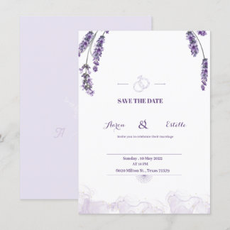 Convite Lavanda De Aquarela Romântica Casamento Floral Inv