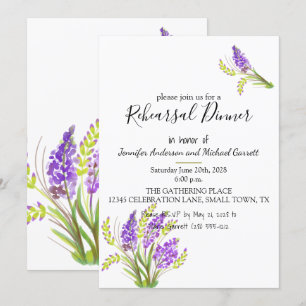 Convite Lavanda de aquarela suave e flores verdes