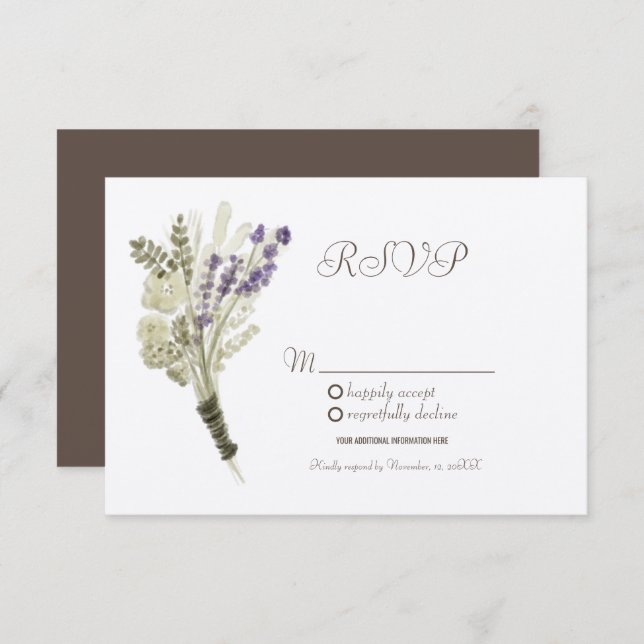Convite Lavanda de aquarelas Rustic Botany Kraft RSVP (Frente/Verso)
