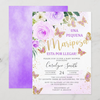 Convite Lavanda de borboleta Floral Chá de fraldas em espa