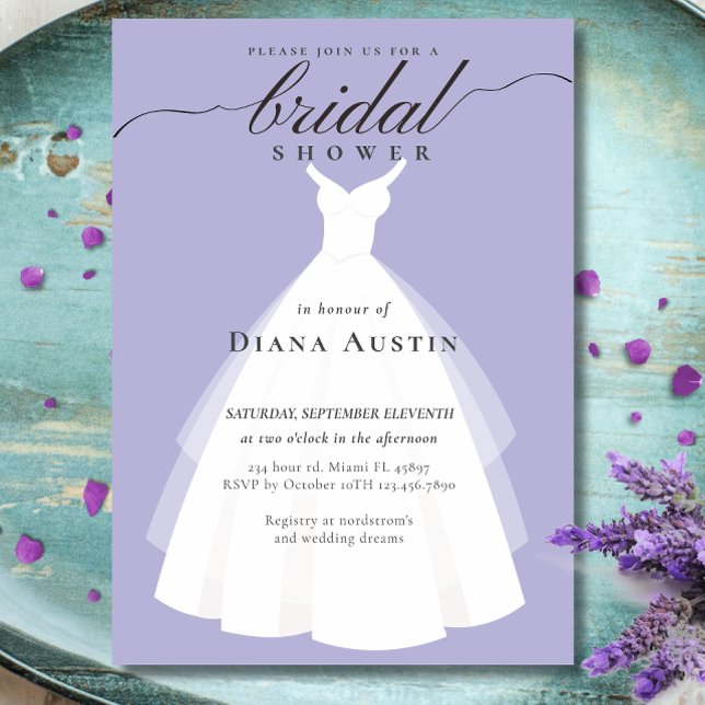 Convite Lavanda de Caligrafia Elegante Chá de panela Lilac (Elegant Calligraphy Lavender Lilac Bridal Shower Invitation)