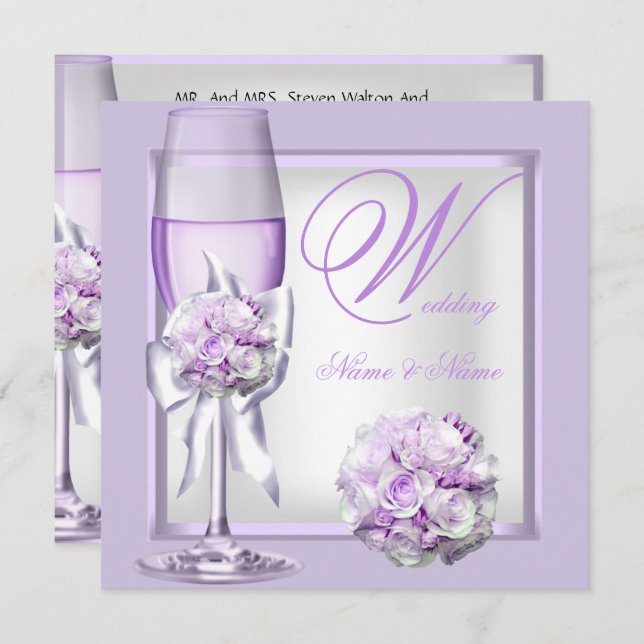 Convite Lavanda de Casamento Elegante Champanhe Lilac Purp (Frente/Verso)