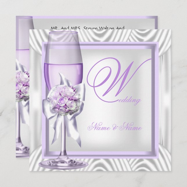 Convite Lavanda de Casamento Elegante Champanhe Lilac Roxo (Frente/Verso)