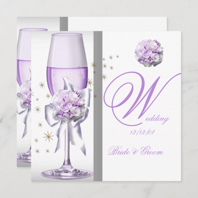 Convite Lavanda de Casamento Elegante Champanhe Lilac Roxo (Frente/Verso)