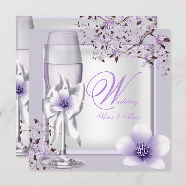 Convite Lavanda de Casamento Elegante Roxo Lilac 6 (Frente/Verso)