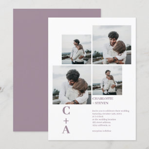 Convite Lavanda de fontes moderna negrito  4 fotos casamen