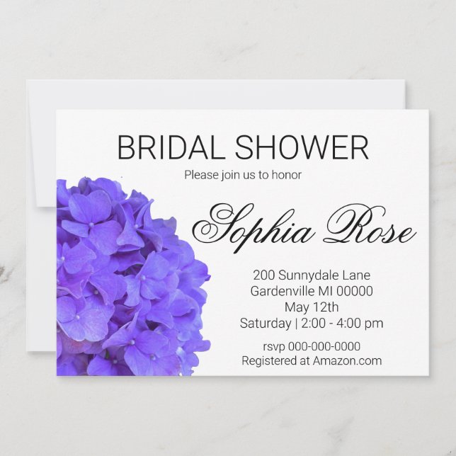 Convite Lavanda de Hydrangeas Elegante Chá de panela roxa (Frente)