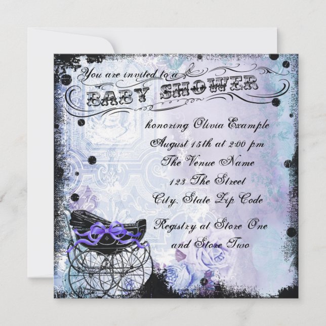 Convite Lavanda de impressão digital Chá de fraldas roxa (Frente)