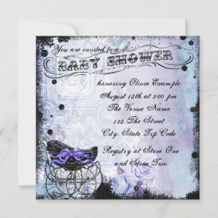 Convite Lavanda de impressão digital Chá de fraldas roxa