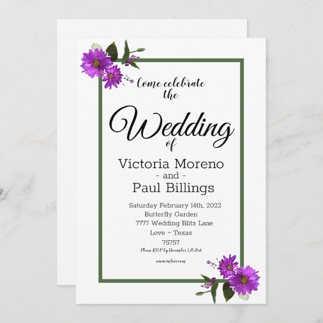 Convite Lavanda de Jardim Daisy (Frente/Verso)