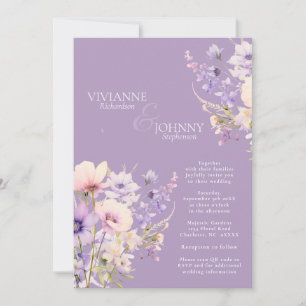 Convite Lavanda de Jardim Flores Selvagens Código QR de Ca