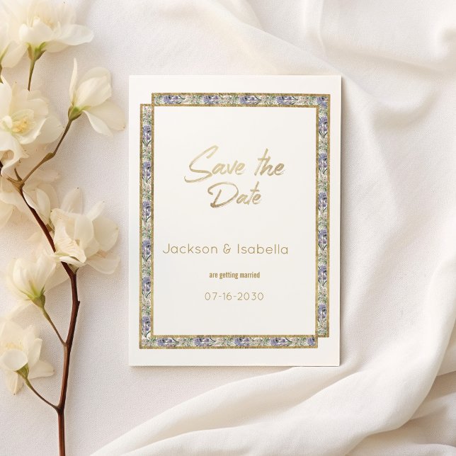 Convite Lavanda de ouro geométrico cor-de-rosa Guardar a D (Geometric gold lavender pink floral Save the Date )