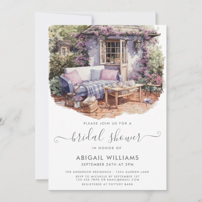 Convite Lavanda de Picnic Chá de panela Floral do Partido  (Frente)