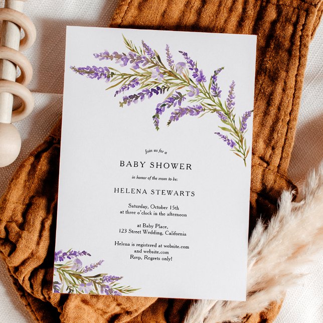 Convite Lavanda de queda chá de fraldas de aquarela floral (Fall lavender floral watercolor chic baby shower invitation)