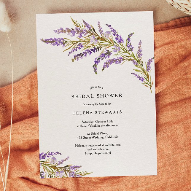 Convite Lavanda de queda chá de panela de aquarela floral (Fall lavender floral watercolor chic bridal shower invitation)