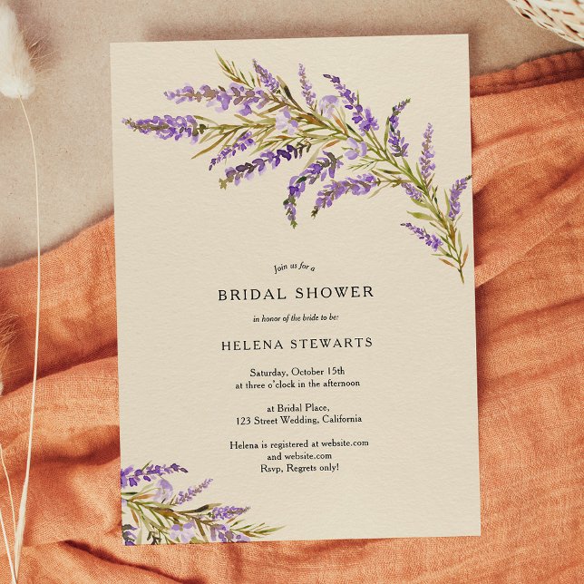 Convite Lavanda de queda chá de panela de aquarela floral (Fall lavender floral watercolor chic bridal shower invitation on ivory)