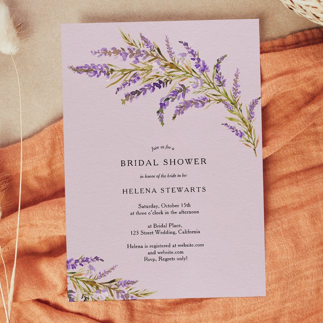 Convite Lavanda de queda chá de panela de aquarela floral (Fall lavender floral watercolor chic bridal shower invitation on lavender)