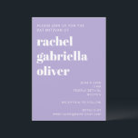 Convite Lavanda de Tipografia Moderna Bat Roxo Mitzvah<br><div class="desc">Lavanda de Tipografia Negra Simples Bat Mitzvah Convite</div>