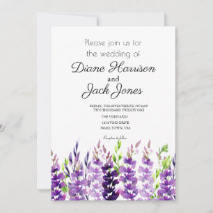 Convite Lavanda de Watercolor de Casamento Roxo