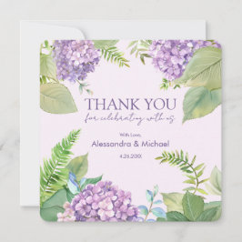 Convite Lavanda de Watercolor Hydrangea Casamento Obrigado